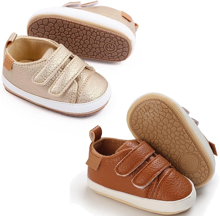 2Pairs Baby Shoes, Boys Girls Non-Slip Rubber Sole Sneakers, Unisex Infant Soft by 82-eitwo