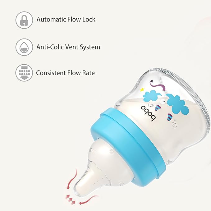 YOHKOH Glass Baby Bottles with Slow Flow Nipple, Newborn Anti-Colic Baby Bottles - Image 5