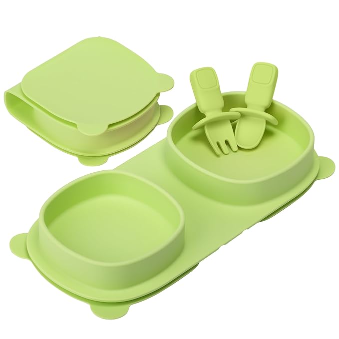 Silicone Foldable Novelty Dinner Plates, Suction Plates by YAHAA