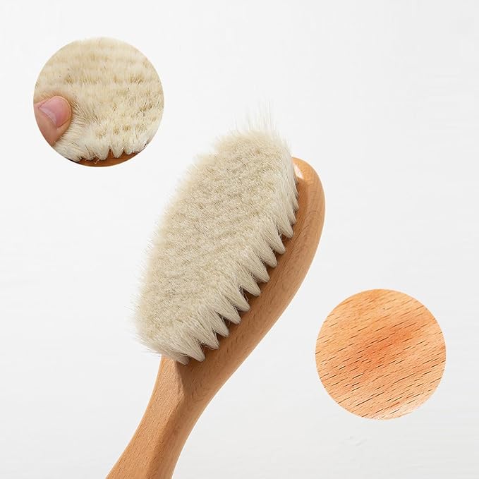 BoAn Wooden Baby Hair Brush, Natural Soft Goat Bristles, Cradle Cap Brush - Image 3