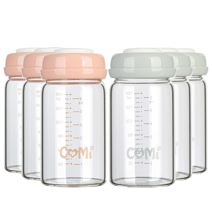 COMI Wide Neck Glass Breastmilk Collection n Storage Bottle, 4 Packs, 6oz by COMI