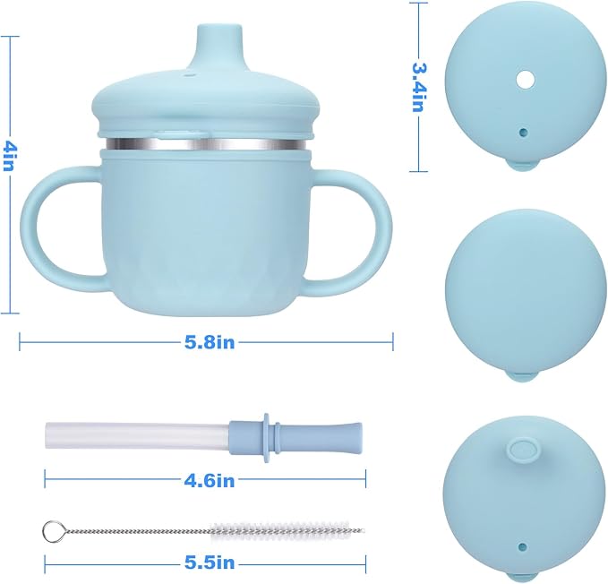 BUSOHA Stainless Steel Sippy Cups - 3 IN 1 Silicone Sippy Cup - Image 2