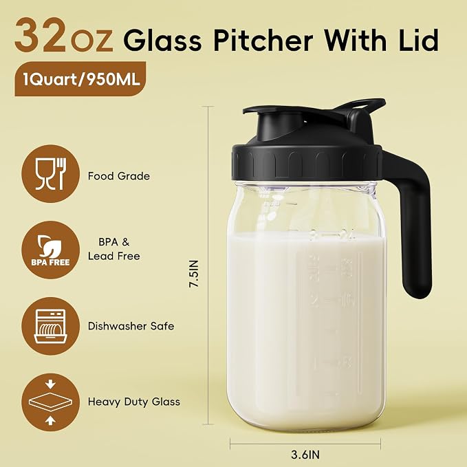 Breast Milk Pitcher Jug - 32 oz Glass Mason Jar Airtight Pitcher - Image 2