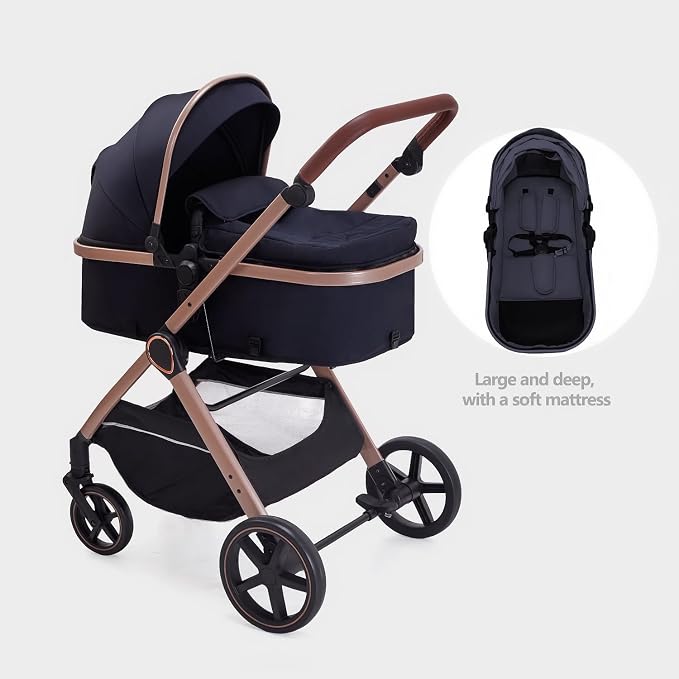 2 in 1 Baby Stroller, Newborn Infant Toddler Convertible Bassinet Pram Stroller - Image 8