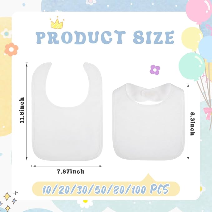 Toulite 10 Pcs White Bibs for Baby Washable Reusable Waterproof Cotton Feeder - Image 2