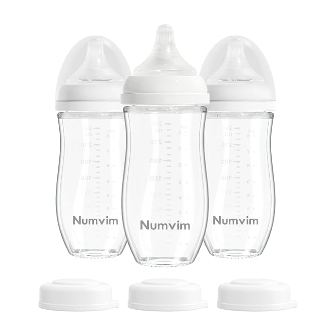 Natural Glass Baby Bottles Gentle & Extra Slow Flow, Newborn Breastfeeding by Numvim