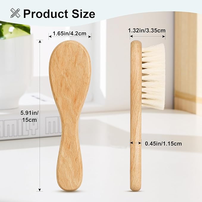 3PCS Baby Hair Brush with Wooden Handle and Comb Set - Image 4