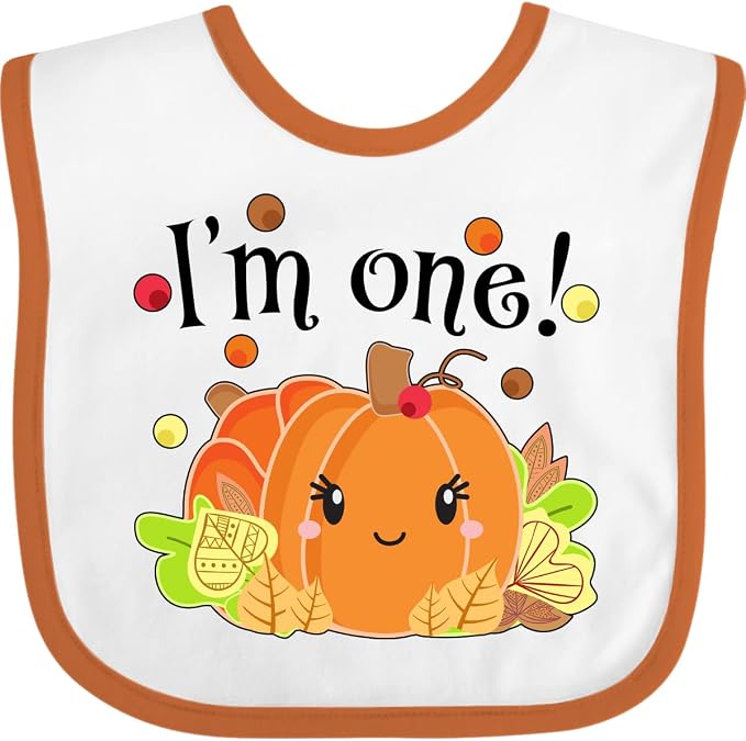 inktastic I'm One- Pumpkin Birthday Autumn Baby Bib by Inktastic