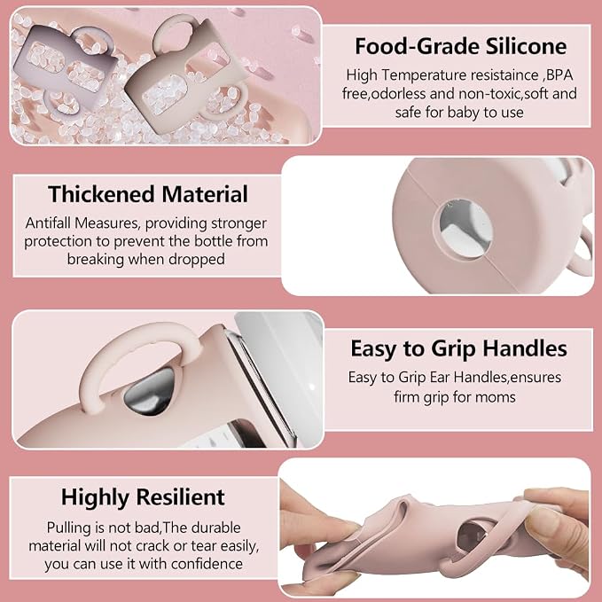 2 Pack Silicone Sleeves for Avent Natural Glass Bottles, Anti Breakage Baby - Image 4