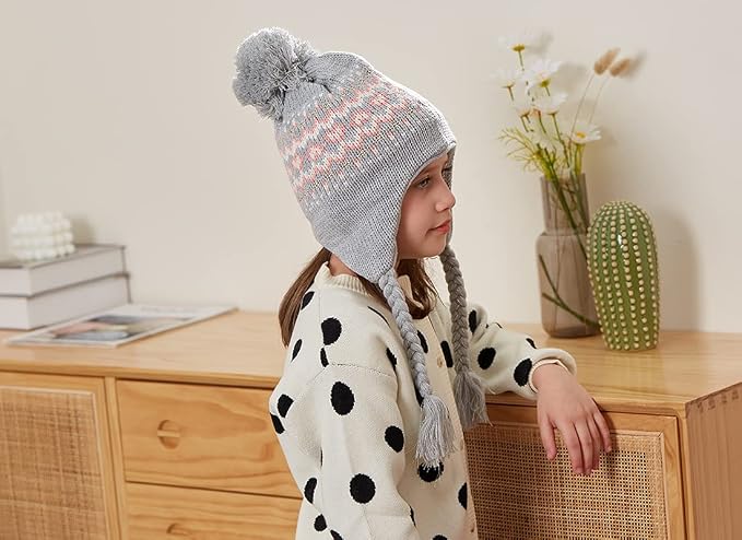 Moon Kitty Girls Knit Hats Winter Fleece Lining Skiing Winter Caps - Image 6