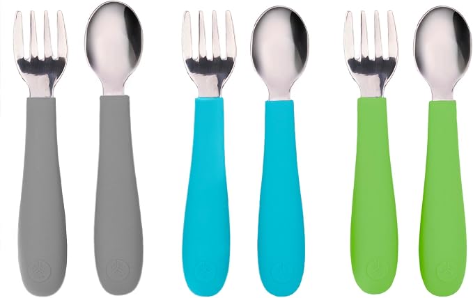 WeeSprout Toddler Utensils, 3 Forks & 3 Spoons, 18/8 Stainless Steel & Food by WeeSprout