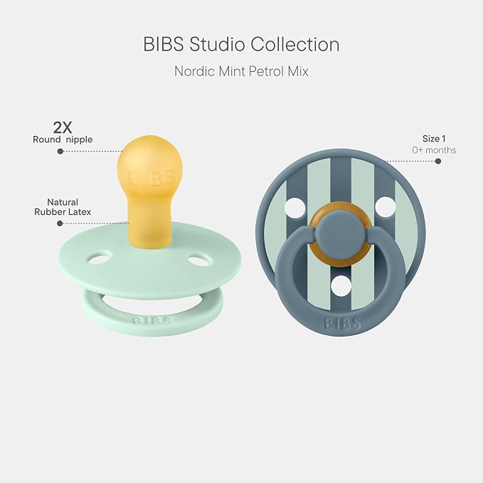 BIBS Pacifiers - Studio 2 Pack | Round Nipple Baby Pacifier | BPA Free Natural - Image 2
