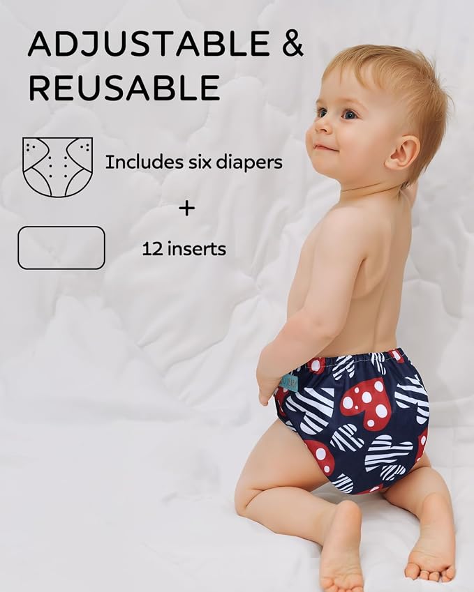 ALVA 6 Pack Cloth Diaper with 12 Inserts One Size Adjustable Washable Reusable - Image 5