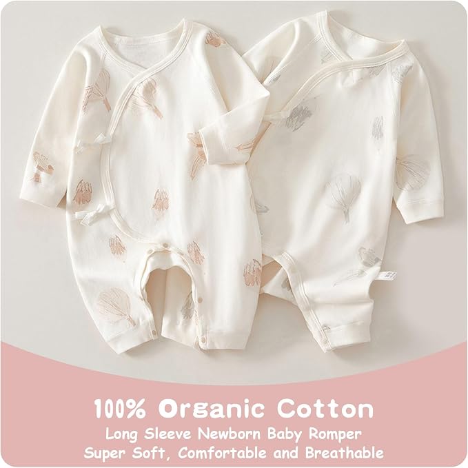 100% Organic Cotton Soft 0-6 Months Unisex Footless Newborn Baby Sleepers - Image 2