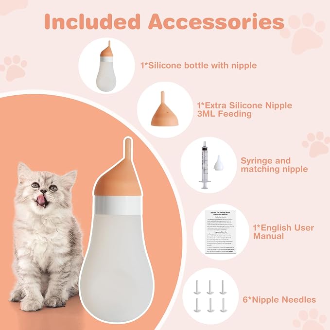 Kitten Bottle Feeding Kit, Soft Silicone Squeezable Puppy Bottles - Image 7