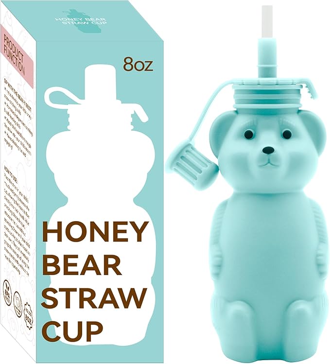 Honey Bear Silicone Straw Cup, Babies Water Drinking Cup, 8-Ounce Therapy Sippy by Mootikar