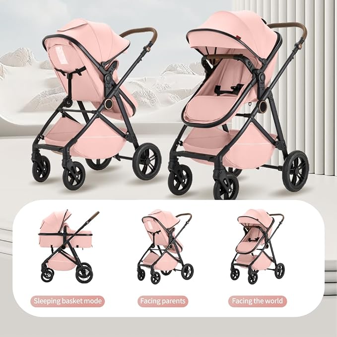 2 in 1 Baby Stroller, High Landscape Infant Stroller Pram Foldable Pushchair - Image 3