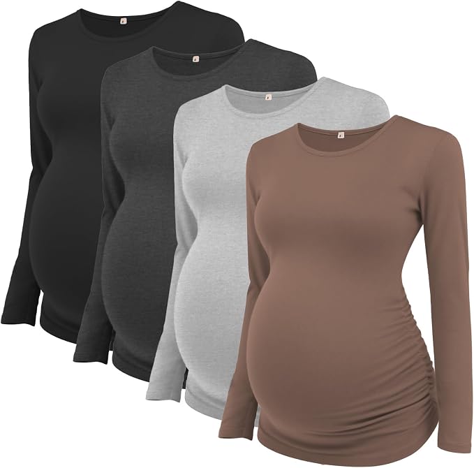 Ecavus Women's Maternity Shirts Long Sleeve Soft Stretchy Pregnancy Tops Side by Ecavus