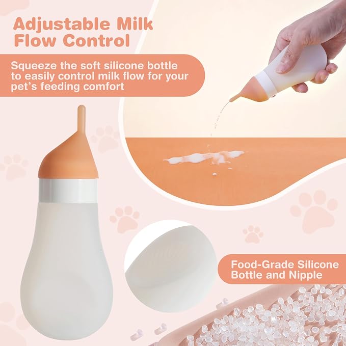 Kitten Bottle Feeding Kit, Soft Silicone Squeezable Puppy Bottles - Image 2