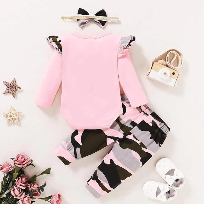 Newborn Baby Girl Clothes, Infant Girl Outfits Long Sleeve Ruffle Romper + - Image 3