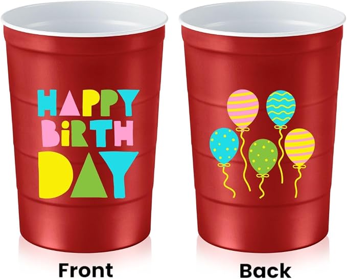 16 oz. Party Cups 'Happy Birthday' Balloon Design - Image 2