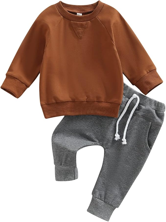 Toddler Baby Boy Clothes Solid Color Long Sleeve Crewneck Sweatshirt Top Casual by MABABY