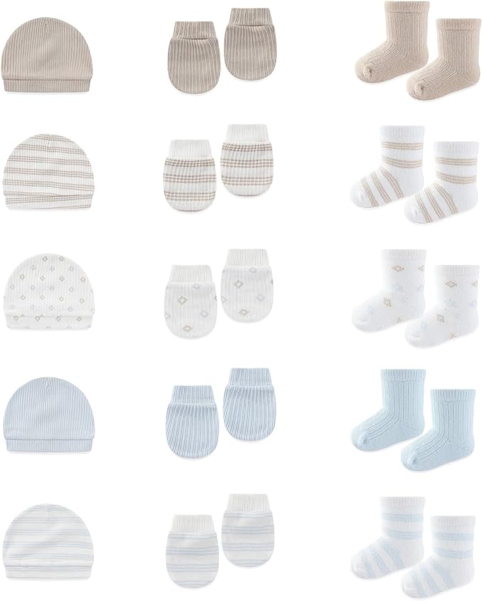 15 Pack Infant Hats Gloves Socks Unisex Baby Boy Girl Accessories Set Cotton by BABYSOLIS