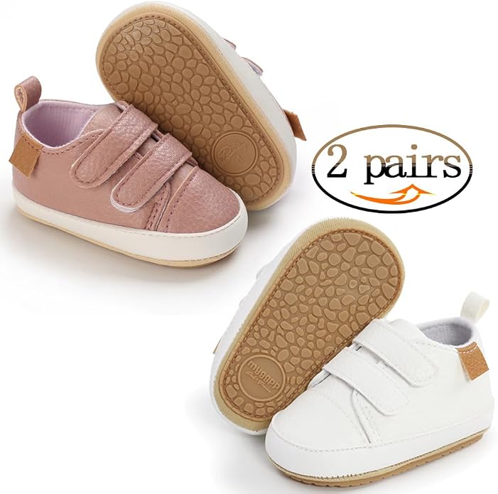 2Pairs Baby Shoes, Boys Girls Non-Slip Rubber Sole Sneakers, Unisex Infant Soft - Image 2
