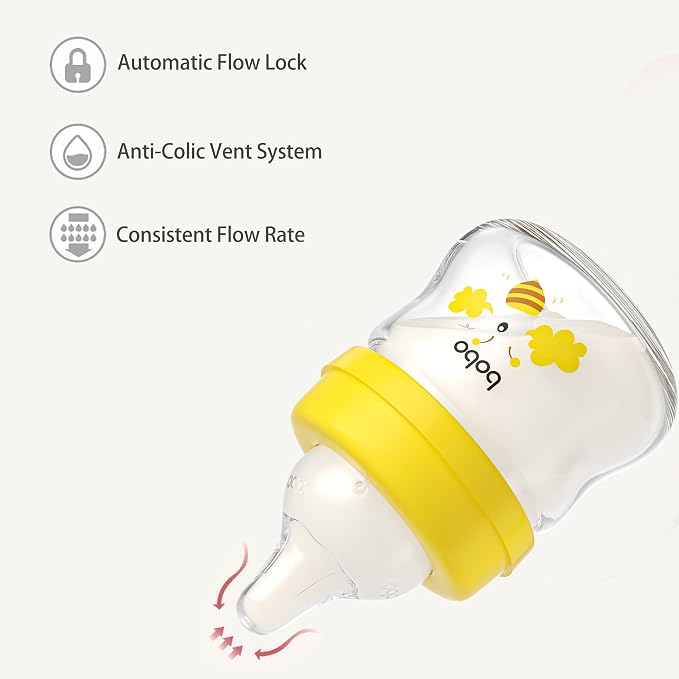 YOHKOH Glass Baby Bottles with Slow Flow Nipple, Newborn Anti-Colic Baby Bottles - Image 5