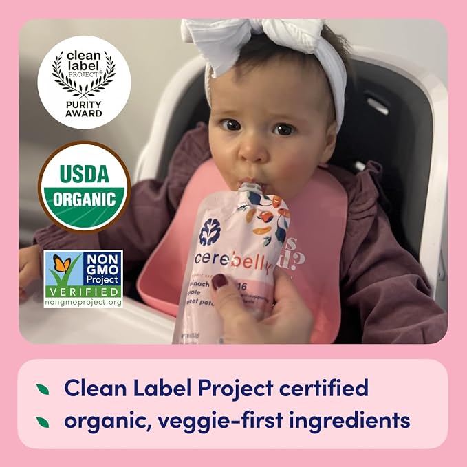 Cerebelly Organic Baby Food Pouches, Spinach Apple Sweet Potato Purees - Image 3