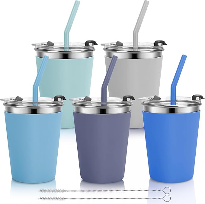 Kids Cups with Straws and Lids, 5 Pack 12oz Spill Proof Toddlers Straw Cup with by Vermida