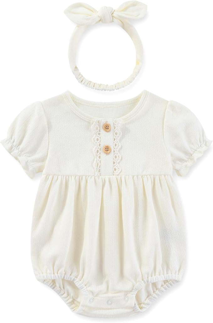 Newborn Baby Girl Clothes Cotton Bubble Romper Floral Short Sleeve Bodysuit 3 - Image 2