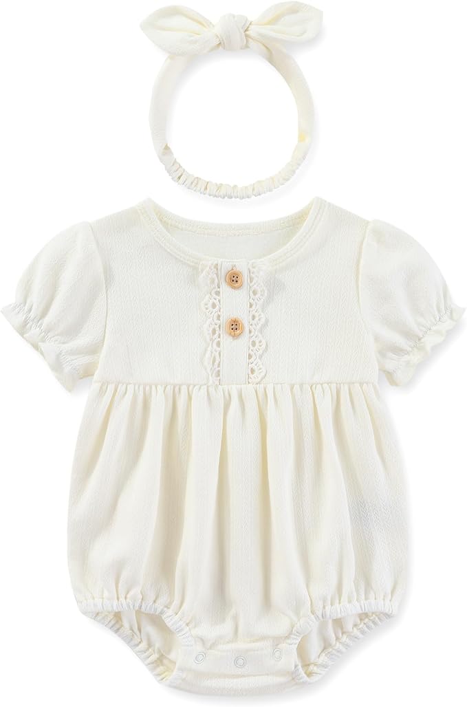 Newborn Baby Girl Clothes Cotton Bubble Romper Floral Short Sleeve Bodysuit 3 - Image 2