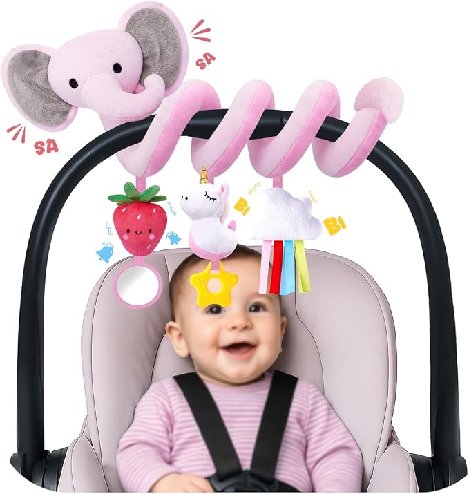 Stuffed Spiral Car Seat Toys for Baby Girls 0-6 Months, Perfect Newborn Gifts by STUFFED