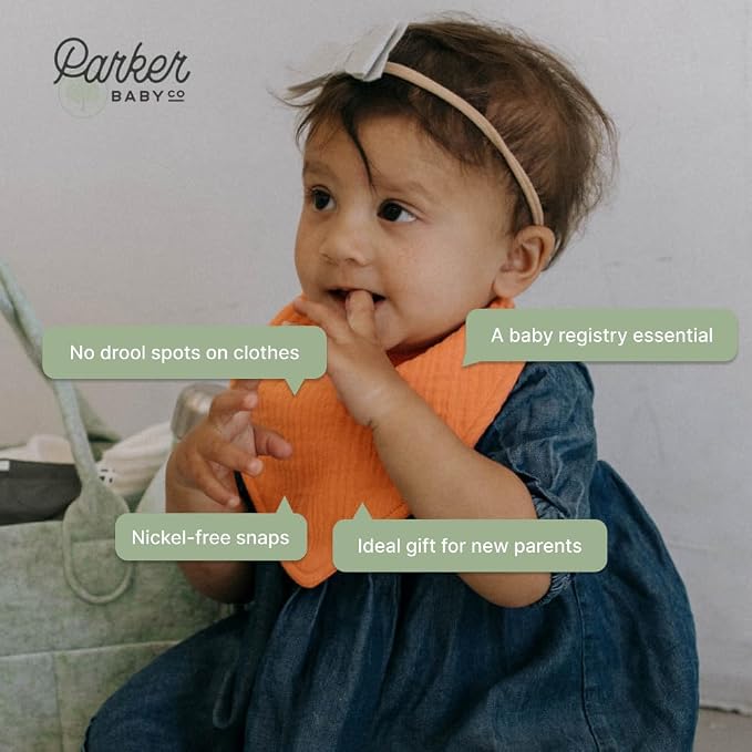 Parker Baby Muslin Bandana Drool Bibs | 100% Soft Muslin Cotton, Absorbent & - Image 5