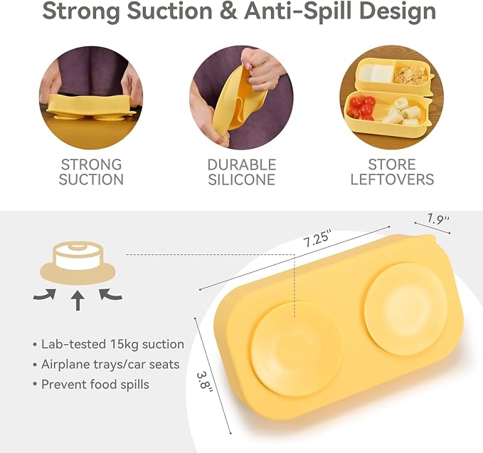 Portable Baby Plates with Suction, Non-Slip Dishwasher Safe Plates & Utensils - Image 3