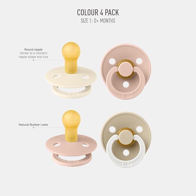 BIBS Colour Soother 4-Pack | BPA Free Dummy Pacifier | Round Nipple | Natural - Image 2