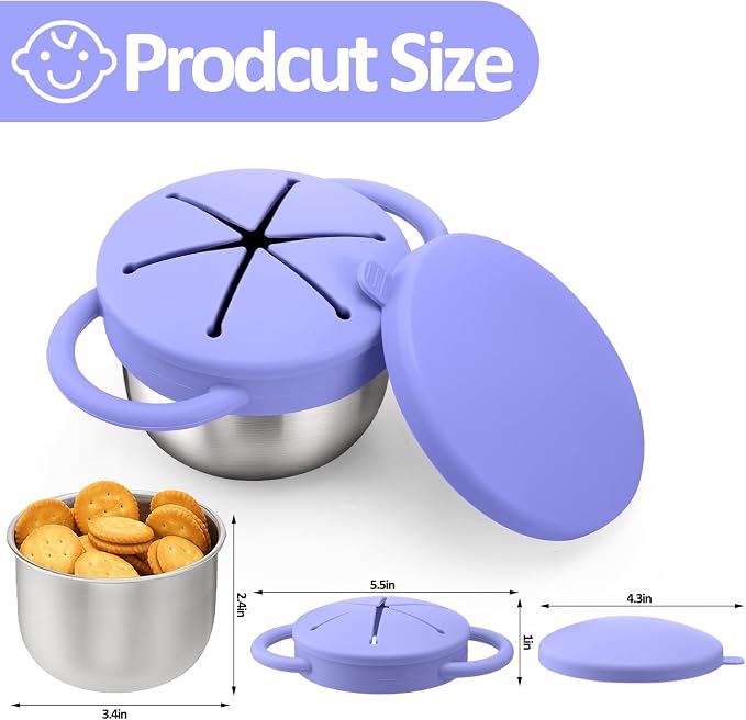 BUSOHA 2 Pack Stainless Steel Toddler Snack Cups - 9 OZ Spill-Proof Baby Snack - Image 2