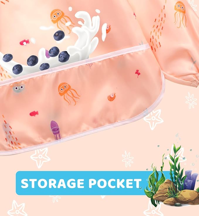 Little Dimsum Baby Bib with Pocket Waterproof Toddler Bibs Infant Feeding Bibs - Image 3