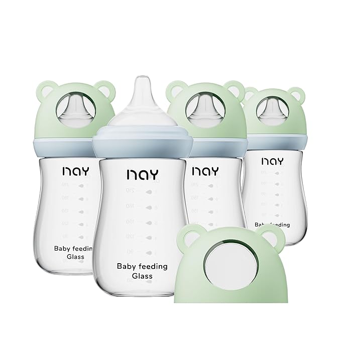 Natural Glass Baby Bottle for Breastfeeding Babies, 8oz Anti-Colic Baby Bottle by yanyoyo