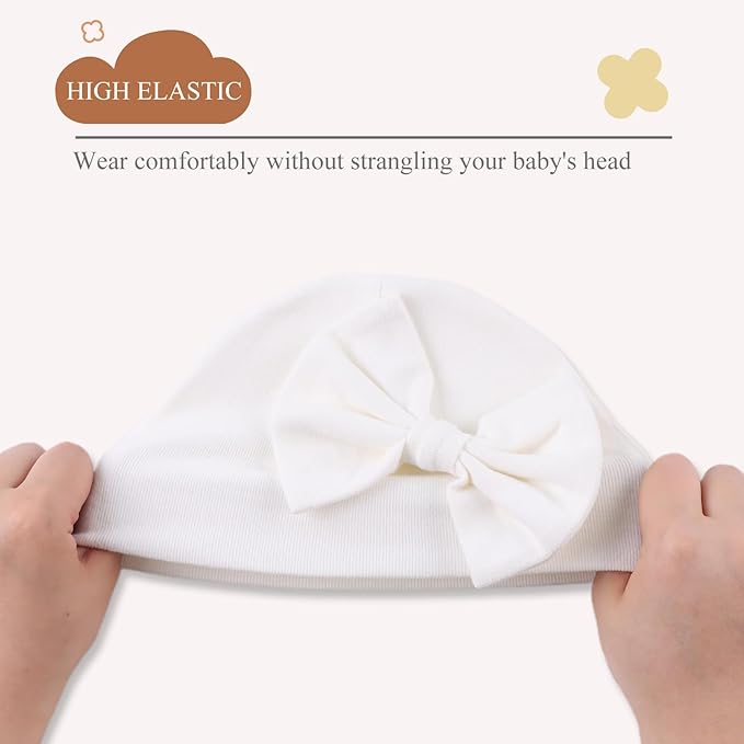 Bamery Newborn Baby Girl Hat Cotton Baby Bow Beanie Preemie Hats Spring Infant - Image 4