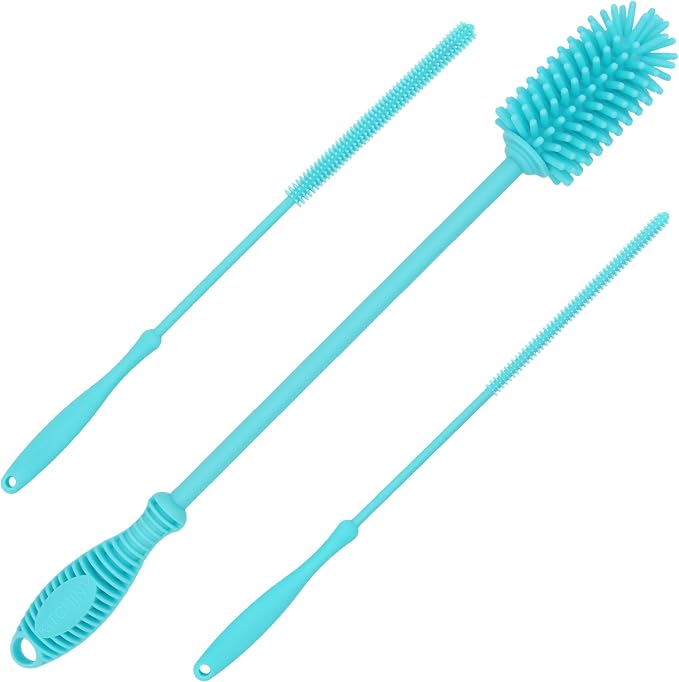 12.5” Silicone Bottle Brush & Straw Cleaner Brush Set | Water Bottle Cleaner by Kitchiny