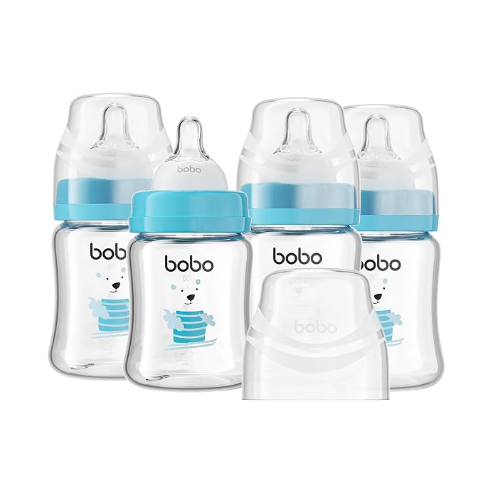 YOHKOH Glass Baby Bottles with Slow Flow Nipple, Newborn Anti-Colic Baby Bottles by Home