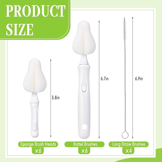 22 Pcs Sponge Bottle Nipple Brushes Set Including 12 Pcs Bottle Sponge Brush - Image 2