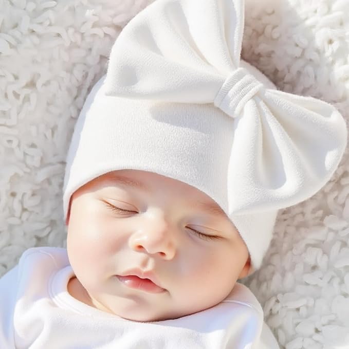 Bamery Newborn Baby Girl Hat Cotton Baby Bow Beanie Preemie Hats Spring Infant - Image 6