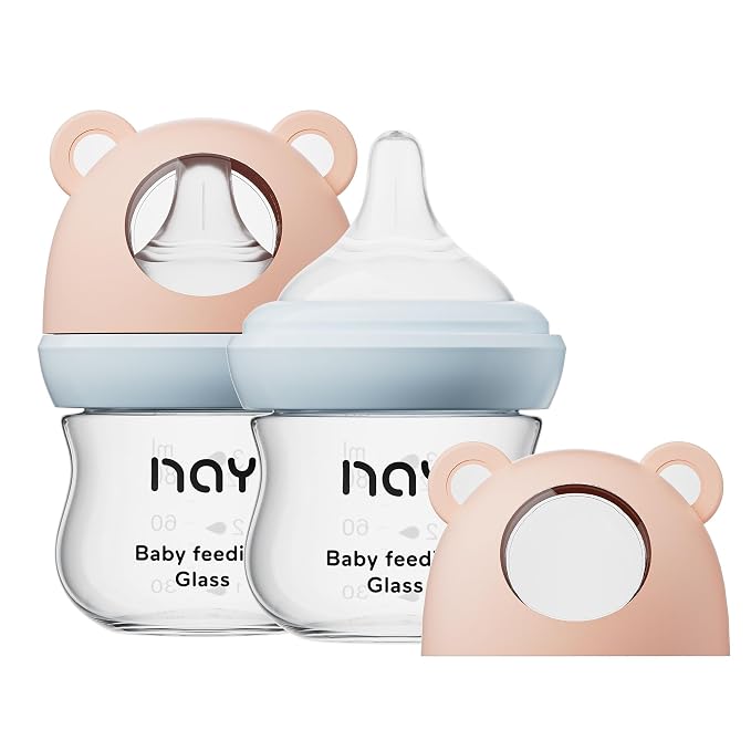 Natural Glass Baby Bottle for Breastfeeding Babies, 3oz Newborn Anti-Colic Baby by yanyoyo