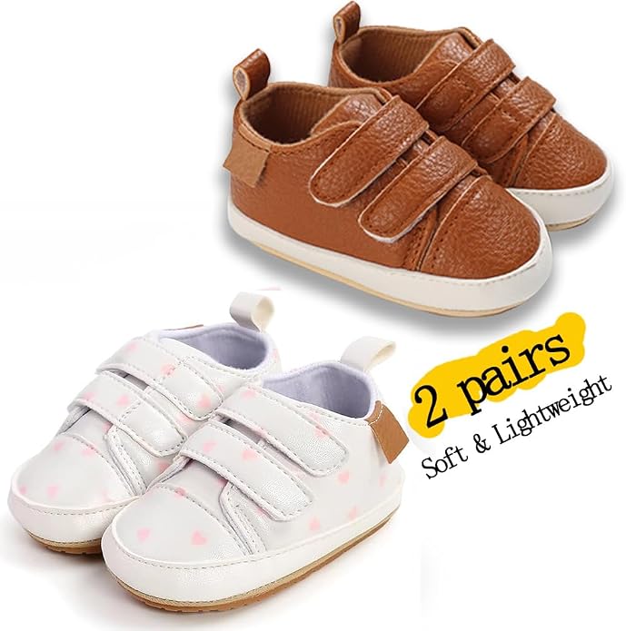 2Pairs Baby Shoes, Boys Girls Non-Slip Rubber Sole Sneakers, Unisex Infant Soft - Image 4