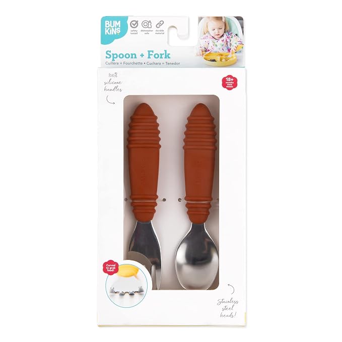 Bumkins Toddler Utensils, Kids Size Fork and Spoon Set, Silicone and - Image 6
