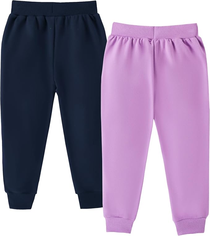 HILEELANG Girls Cotton Joggers Sweatpants Embroidery Drawstring Waist Pockets - Image 3