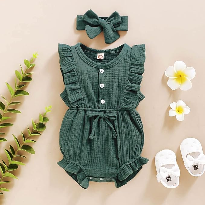 Renotemy Newborn Infant Baby Girl Clothes Rompers Summer Jumpsuits Short Sleeve - Image 2